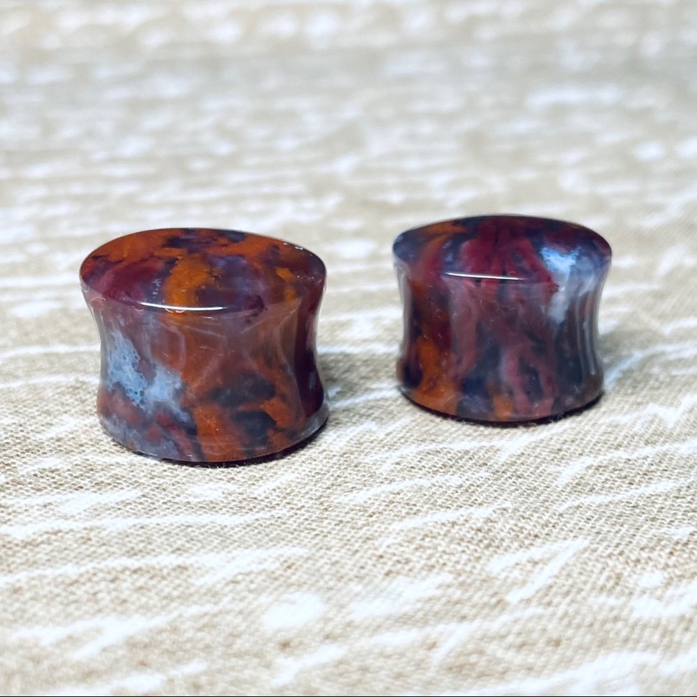 5/8” 16mm RARE Red Moss Agate Plugs